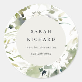 Modern Boho Abstract Groen Wit Bloemen Bedrijf Ronde Sticker