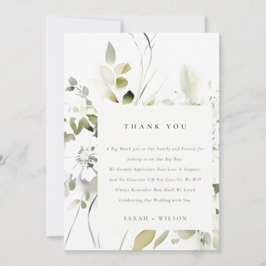 Modern Boho Abstract Groen Wit Bloemen Bruiloft Bedankkaart (Voorkant)
