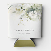 Modern Boho Abstract Groen Wit Bloemen Bruiloft Blikjeskoeler (Voorkant)