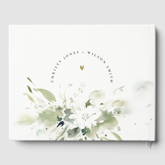 Modern Boho Abstract Groen Wit Bloemen Bruiloft Gastenboek (Achterkant)