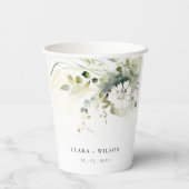 Modern Boho Abstract Groen Wit Bloemen Bruiloft Papieren Bekers (Achterkant)