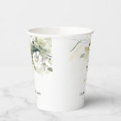 Modern Boho Abstract Groen Wit Bloemen Bruiloft Papieren Bekers (Links)