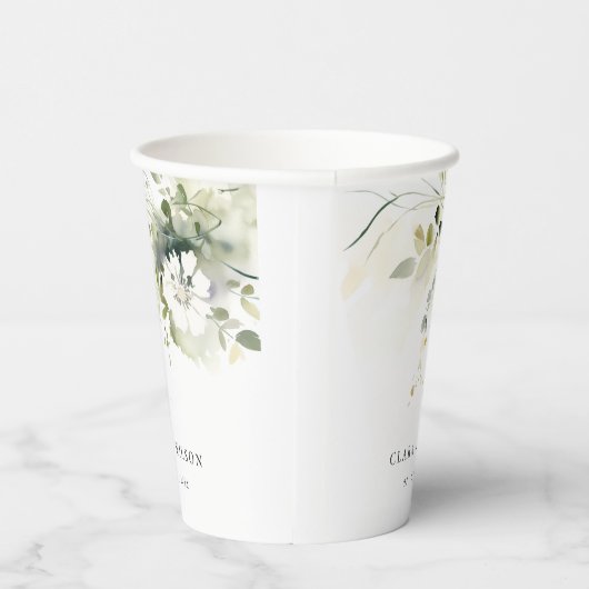 Modern Boho Abstract Groen Wit Bloemen Bruiloft Papieren Bekers (Rechts)