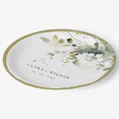 Modern Boho Abstract Groen Wit Bloemen Bruiloft Papieren Bordje (Gekanteld)
