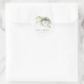 Modern Boho Abstract Groen Wit Bloemen Bruiloft Ronde Sticker (Tas)