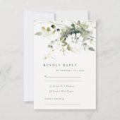 Modern Boho Abstract Groen Wit Bloemen Bruiloft RSVP Kaartje (Voorkant)