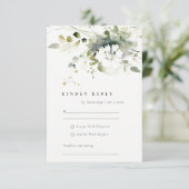 Modern Boho Abstract Groen Wit Bloemen Bruiloft RSVP Kaartje (Staand voorkant)