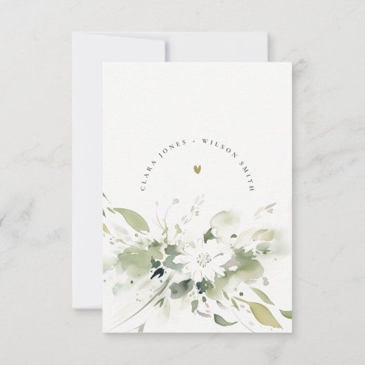 Modern Boho Abstract Groen Wit Bloemen Bruiloft RSVP Kaartje (Achterkant)