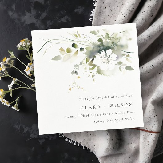 Modern Boho Abstract Groen Wit Bloemen Bruiloft Servet