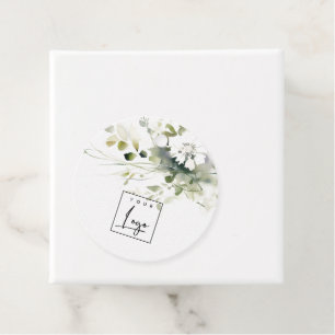 Modern Boho Abstract Groen Wit Bloemen Logo Bedankjes Labels