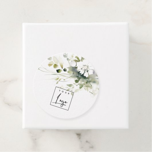 Modern Boho Abstract Groen Wit Bloemen Logo Bedankjes Labels (In situ)