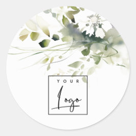 Modern Boho Abstract Groen Wit Bloemen Logo Ronde Sticker