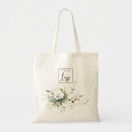 Modern Boho Abstract Groen Wit Bloemen Logo Tote Bag