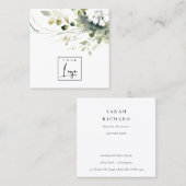 Modern Boho Abstract Groen Wit Bloemen Logo Vierkante Visitekaartje (Voorkant / Achterkant)