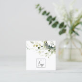 Modern Boho Abstract Groen Wit Bloemen Logo Vierkante Visitekaartje (Staand voorkant)