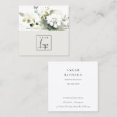 Modern Boho Abstract Groen Wit Bloemen Logo Vierkante Visitekaartje (Voorkant / Achterkant)