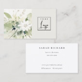 Modern Boho Abstract Groen Wit Bloemen Logo Visitekaartje (Voorkant / Achterkant)