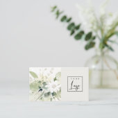 Modern Boho Abstract Groen Wit Bloemen Logo Visitekaartje (Staand voorkant)