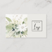 Modern Boho Abstract Groen Wit Bloemen Logo Visitekaartje (Voorkant)