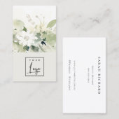Modern Boho Abstract Groen Wit Bloemen Logo Visitekaartje (Voorkant / Achterkant)