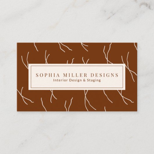 Modern Boho Abstract Lines Designer | Dark Brown Visitekaartje (Voorkant)