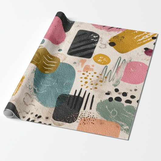 Modern Boho Abstract Patroon | Getextureerd Kleurr Cadeaupapier (Uitgerold)