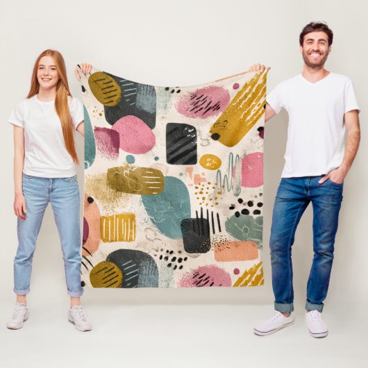 Modern Boho Abstract Patroon | Getextureerd Kleurr Fleece Deken (In situ)