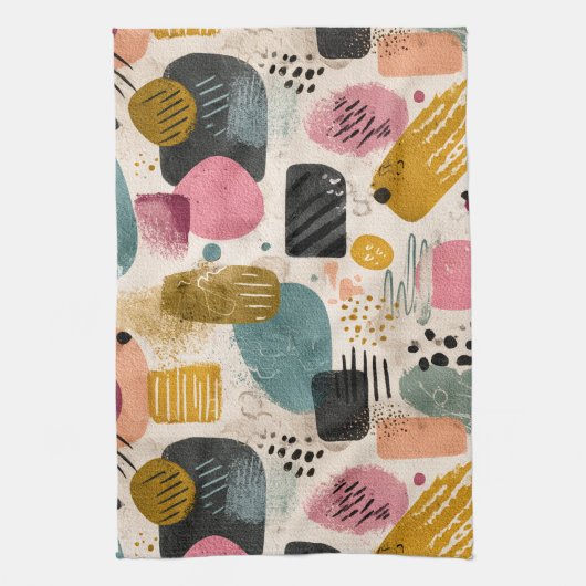 Modern Boho Abstract patroon | Kleurrijke textuur Theedoek (Verticaal)