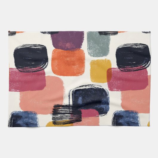 Modern Boho Abstracte penseelstreek -Vetgedrukte r Theedoek (Horizontaal)