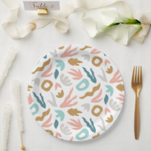 Modern Boho Abstracte Vormen Patroon in Teal, Terr