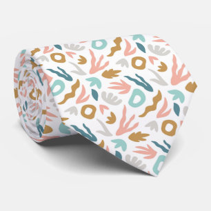 Modern Boho Abstracte Vormen Patroon in Teal, Terr Stropdas