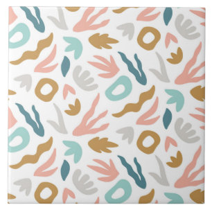 Modern Boho Abstracte Vormen Patroon in Teal, Terr Tegeltje