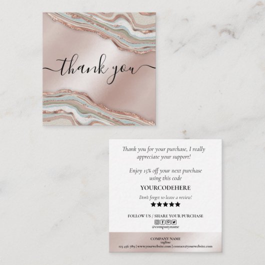 modern boho agate bedankt voor je bestelling sq vierkante visitekaartje (Voorkant / Achterkant)