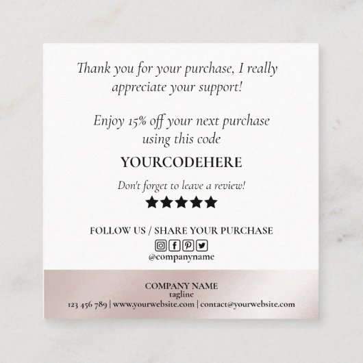 modern boho agate bedankt voor je bestelling sq vierkante visitekaartje (Achterkant)