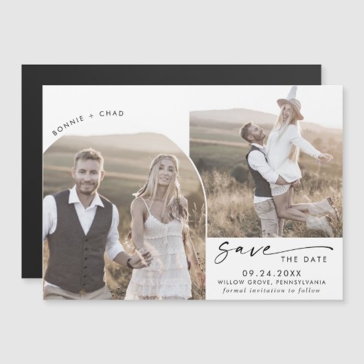 Modern Boho Arch 2 Foto Opslaan Datum Magnetische Uitnodiging (Voorkant / Achterkant)