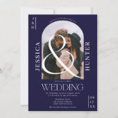 Modern boho arch 2 foto's bruiloft blauw kaart (Voorkant)