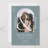 Modern boho arch 2 foto's bruiloft dusty blauw kaart (Voorkant)