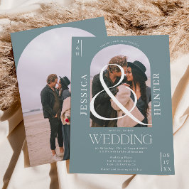 Modern boho arch 2 foto's bruiloft dusty blauw kaart