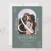 Modern boho arch 2 foto's bruiloft groen kaart (Voorkant)