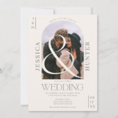 Modern boho arch 2 foto's bruiloft ivoren grijs kaart (Voorkant)