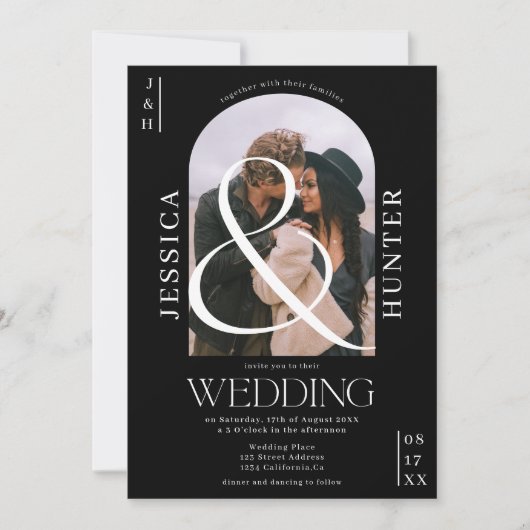 Modern boho arch 2 foto's bruiloft zwart kaart (Voorkant)