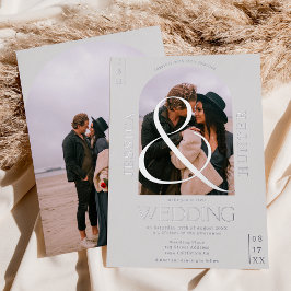 Modern boho arch 2 foto's trouwgrijs folie uitnodiging