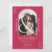 Modern boho arch 2 foto's trouwmagenta kaart (Voorkant)