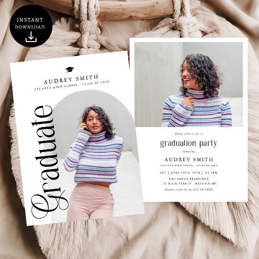 Modern Boho Arch 2 Photos Graduation Kaart