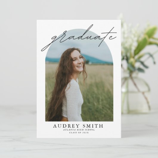 Modern Boho Arch 4 foto's Afstuderen Aankondiging (Staand voorkant)