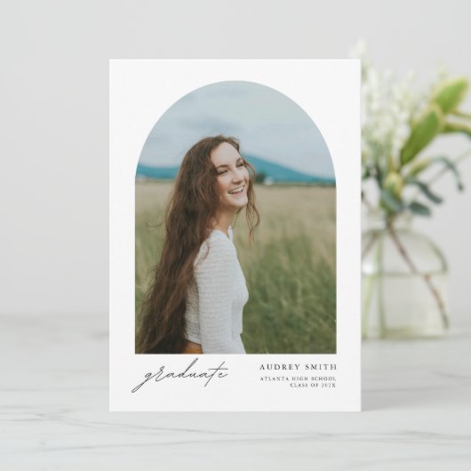 Modern Boho Arch 4 foto's Afstuderen Aankondiging (Staand voorkant)