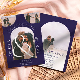 Modern boho arch 4 foto's bruiloft blauw save the date