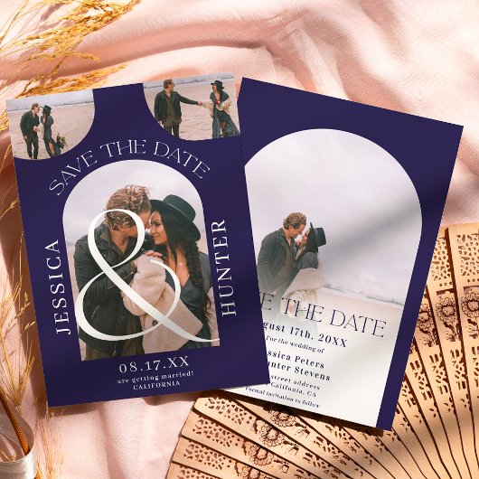 Modern boho arch 4 foto's bruiloft blauw save the date