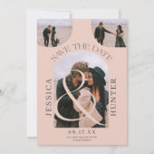 Modern boho arch 4 foto's bruiloft zwart roze save the date (Voorkant)