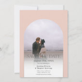 Modern boho arch 4 foto's bruiloft zwart roze save the date (Achterkant)